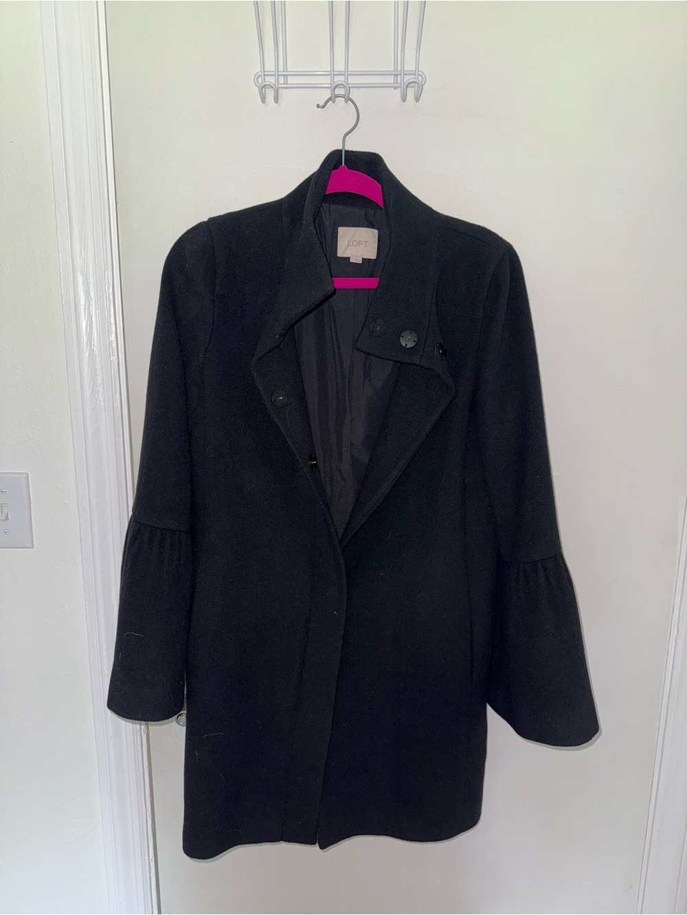 LOFT Black Bell Sleeve Wool-Blend Pea Coat